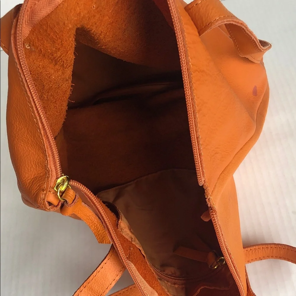 Pumpkin Leather Zippered Travel Shopping Tote JM New York